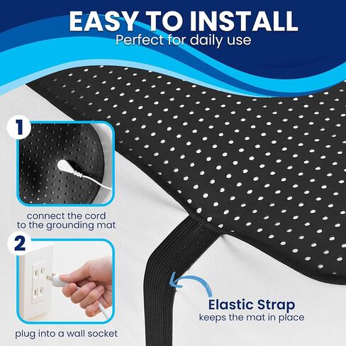حصيرة أرضية للسرير - وسادة أرضية من جلد البولي يوريثان للنوم وتخفيف الآلام والصحة اليومية - سطح اتصال أرضي مقاوم للماء للفراش - يتضمن دليل المستخدم وكابل التأريض - 54 × 73 in Kuwait