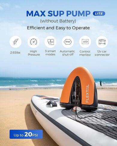 FLEXTAILGEAR Max Sup Pump Lite - 20 PSI Air Pump Inflate & Deflate, Automatic Shut Off Pump Digital Display for Paddle Boards, Kayaks, Boats, Inflatable Tents & Accessories (Non Rechargeable) in Saudi Arabia
