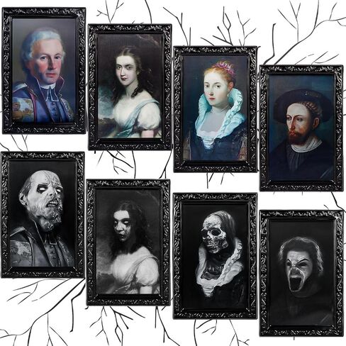 Labeol 4 Pack Halloween Decorations Indoor 3D Changing Face Scary Moving Picture Frame Creepy Haunted Wall Decoration Portrait Scary Halloween Decoration for Horror Party Castle House Home in Saudi Arabia