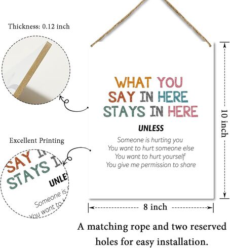 ديكور المنزل لوحة خشبية لافتة معلقة على الحائط، ما تقوله هنا يبقى هنا، استشارات علاج الصحة العقلية مكتب ديكور الباب لافتة معلقة خشبية (قطعة واحدة)، هدية فنية تحفيزية للعطلات للمدرسة -23 in Kuwait