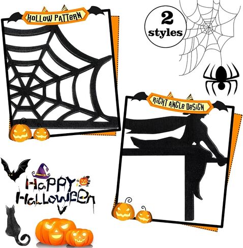 Jetec 2 Pieces Halloween Door Corner Sign Witch on Broom Spider Web Door Corner Decor Wood Halloween Door Corner Sign for Halloween Home and Party Door Right Angle Halloween Sign, Black in Saudi Arabia