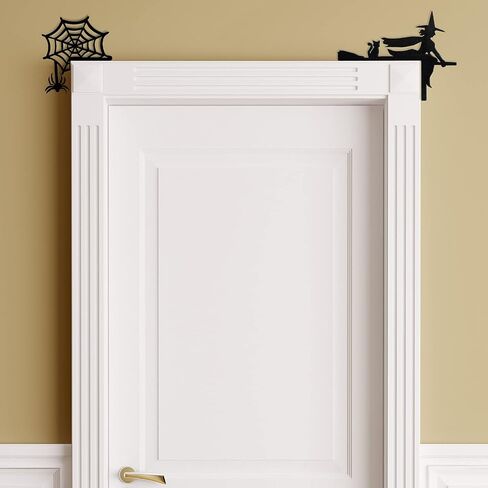 Jetec 2 Pieces Halloween Door Corner Sign Witch on Broom Spider Web Door Corner Decor Wood Halloween Door Corner Sign for Halloween Home and Party Door Right Angle Halloween Sign, Black in Saudi Arabia