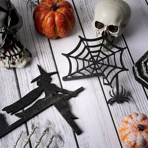 Jetec 2 Pieces Halloween Door Corner Sign Witch on Broom Spider Web Door Corner Decor Wood Halloween Door Corner Sign for Halloween Home and Party Door Right Angle Halloween Sign, Black in Saudi Arabia