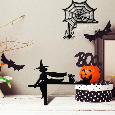Jetec 2 Pieces Halloween Door Corner Sign Witch on Broom Spider Web Door Corner Decor Wood Halloween Door Corner Sign for Halloween Home and Party Door Right Angle Halloween Sign, Black in Saudi Arabia
