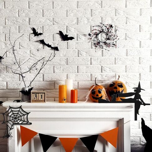 Jetec 2 Pieces Halloween Door Corner Sign Witch on Broom Spider Web Door Corner Decor Wood Halloween Door Corner Sign for Halloween Home and Party Door Right Angle Halloween Sign, Black in Saudi Arabia