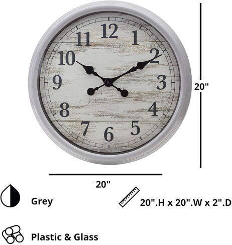 Kiera Grace Mallory Round Wall Clock, 20" x 20", Grey in Saudi Arabia