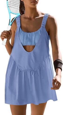 Sexyasasii Women Tennis Dress with Built in Shorts and Bra Sleeveless Casual Backless Golf Dress Athletic Dress with Pockets Light Blue in Saudi Arabia