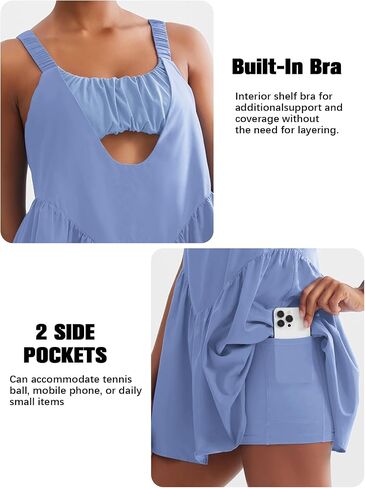 Sexyasasii Women Tennis Dress with Built in Shorts and Bra Sleeveless Casual Backless Golf Dress Athletic Dress with Pockets Light Blue in Saudi Arabia