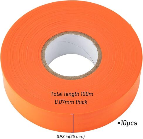 10 لفات 3280 قدم إجمالي 1 بوصة شريط أعلام برتقالي، شريط مساح علامات نيون غير لاصق، شريط أعلام عاكس متعدد الأغراض لوضع العلامات والحدود ووضع علامات على المسار، 328 قدم/لفة in Kuwait