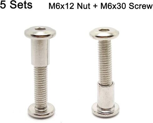 Screw Post Fit for 5/16 inch(8mm) Hole Dia, Male M6x12mm Female 12mm Hex Drive Binding Bolts for Leather Wood Furniture, Stainless Steel Silver 5 Sets in Saudi Arabia
