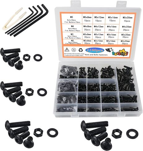 M2 M3 M4 M5 Nuts and Bolts Washers Assorted Set,1180pcs Black Hex Socket Head Cap Screws Bolts and Nuts Kit, Thread Machine Hex Bolt Set Fastener Repair Tools Assortment Kit in Saudi Arabia
