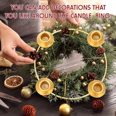 6 Pcs 8.3 inch Christmas Advent Wreath Ring Advent Ring Candle Holder Gold Candle Wreaths Rings Metal Wrought Iron Candlestick Taper Metal Candle Holder for Christmas Advent Home Table Decorations in Saudi Arabia