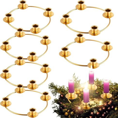 6 Pcs 8.3 inch Christmas Advent Wreath Ring Advent Ring Candle Holder Gold Candle Wreaths Rings Metal Wrought Iron Candlestick Taper Metal Candle Holder for Christmas Advent Home Table Decorations in Saudi Arabia