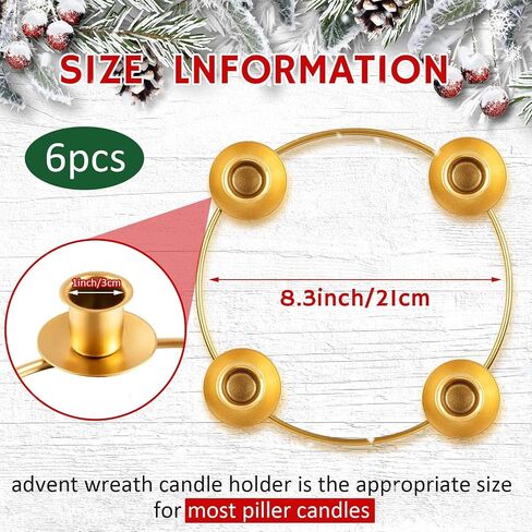 6 Pcs 8.3 inch Christmas Advent Wreath Ring Advent Ring Candle Holder Gold Candle Wreaths Rings Metal Wrought Iron Candlestick Taper Metal Candle Holder for Christmas Advent Home Table Decorations in Saudi Arabia