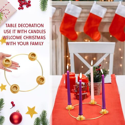 6 Pcs 8.3 inch Christmas Advent Wreath Ring Advent Ring Candle Holder Gold Candle Wreaths Rings Metal Wrought Iron Candlestick Taper Metal Candle Holder for Christmas Advent Home Table Decorations in Saudi Arabia