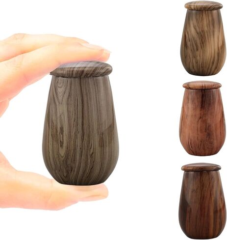 Keepsake Urn | Wooden Grain Finish Keepsake Cremation Urn for Ashes | Metal Sharing Urn for Human or Pets Ashes | Mini Memorial Urn with Velvet Bag (Silver Teak) in Saudi Arabia