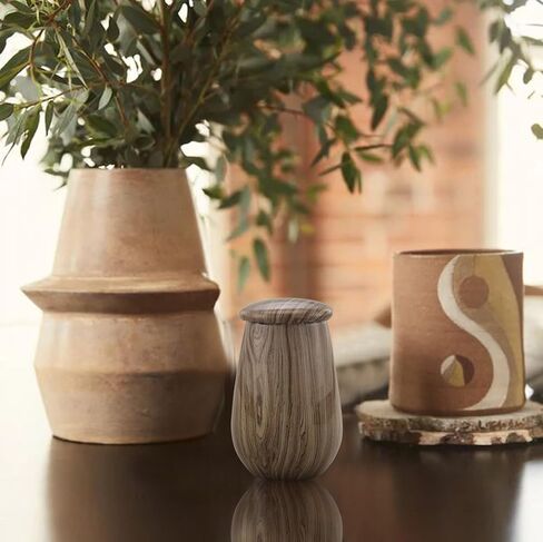 Keepsake Urn | Wooden Grain Finish Keepsake Cremation Urn for Ashes | Metal Sharing Urn for Human or Pets Ashes | Mini Memorial Urn with Velvet Bag (Silver Teak) in Saudi Arabia
