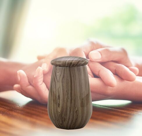 Keepsake Urn | Wooden Grain Finish Keepsake Cremation Urn for Ashes | Metal Sharing Urn for Human or Pets Ashes | Mini Memorial Urn with Velvet Bag (Silver Teak) in Saudi Arabia