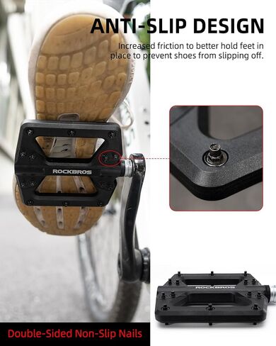 ROCKBROS Mountain Bike Pedals Flat MTB Pedals Non-Slip Lightweight Nylon Fiber Bicycle Platform Pedals for BMX MTB 9/16" in Saudi Arabia