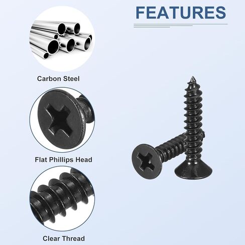 900Pcs Wood Screws Assortment Kit - 9 Sizes Carbon Steel M1.7/M2/M2.3 Phillips Flat Head Self Tapping Screws - for Woodworking, Furniture - Black in Saudi Arabia