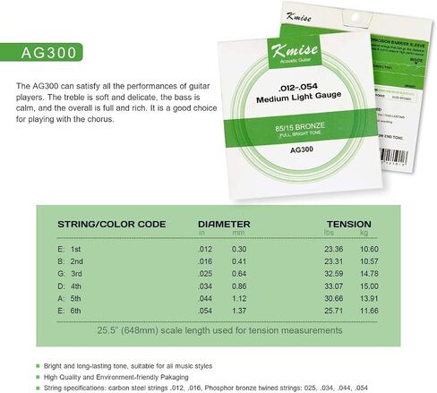 4 Sets Kmise Acoustic Guitar String Phosphor Bronze Medium Light Gauge 0.012-0.054 inch AG300 in Saudi Arabia
