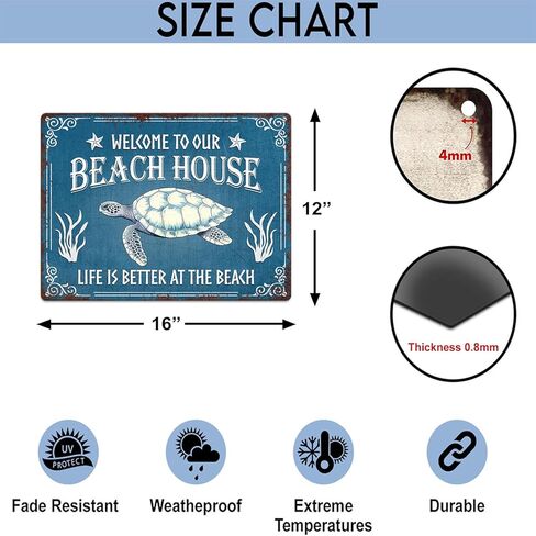 Artsy Woodsy Beach Life Beach House Turtle Metal Tin Sign جدار اللوحة الفنية، الحياة أفضل على الشاطئ، BeachyNautical Cottage Summer Tiki Home ديكور خارجي، هدية هووسورمينغ لمحبي الشاطئ in Kuwait