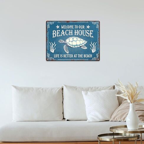Artsy Woodsy Beach Life Beach House Turtle Metal Tin Sign جدار اللوحة الفنية، الحياة أفضل على الشاطئ، BeachyNautical Cottage Summer Tiki Home ديكور خارجي، هدية هووسورمينغ لمحبي الشاطئ in Kuwait