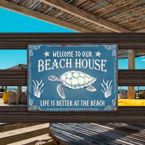 Artsy Woodsy Beach Life Beach House Turtle Metal Tin Sign جدار اللوحة الفنية، الحياة أفضل على الشاطئ، BeachyNautical Cottage Summer Tiki Home ديكور خارجي، هدية هووسورمينغ لمحبي الشاطئ in Kuwait