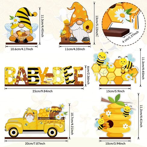 6 Piece Bee Baby Shower Decorations Bee Table Decor Honeybee Bee Gnome Honeycomb Wooden Table Signs Bee Table Centerpiece for Baby Shower Bee Birthday Party Decorations in Saudi Arabia