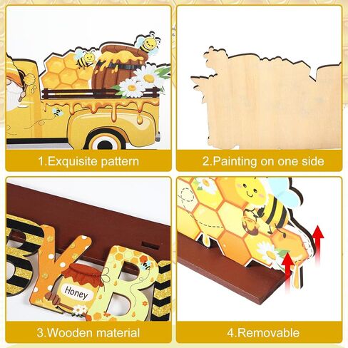 6 Piece Bee Baby Shower Decorations Bee Table Decor Honeybee Bee Gnome Honeycomb Wooden Table Signs Bee Table Centerpiece for Baby Shower Bee Birthday Party Decorations in Saudi Arabia