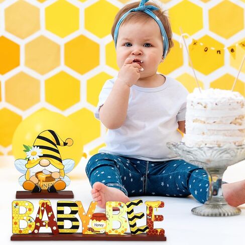 6 Piece Bee Baby Shower Decorations Bee Table Decor Honeybee Bee Gnome Honeycomb Wooden Table Signs Bee Table Centerpiece for Baby Shower Bee Birthday Party Decorations in Saudi Arabia