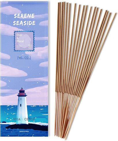 HuaCense Oud Floral Incense Sticks - 90 Sticks - Natural Serene Incense Smokeless Insence-Sticks Slow Burn for Meditation Spiritual Practices - Serene Seaside in Saudi Arabia