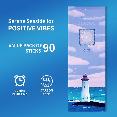 HuaCense Oud Floral Incense Sticks - 90 Sticks - Natural Serene Incense Smokeless Insence-Sticks Slow Burn for Meditation Spiritual Practices - Serene Seaside in Saudi Arabia