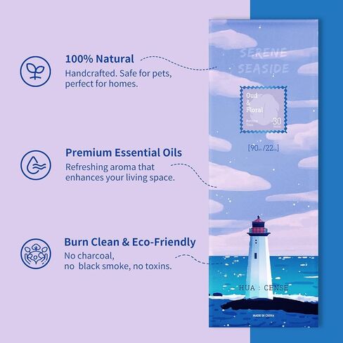 HuaCense Oud Floral Incense Sticks - 90 Sticks - Natural Serene Incense Smokeless Insence-Sticks Slow Burn for Meditation Spiritual Practices - Serene Seaside in Saudi Arabia