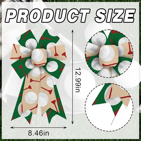 2PCS Golf Bow for Wreath, Sport Golf Balls Bow for Front Door, Burlap Green Golf Balls & Tee Wreath Bow for Sport Team Decoration Party Supplies Indoor Outdoor Wall Ornament Tree Topper in Saudi Arabia