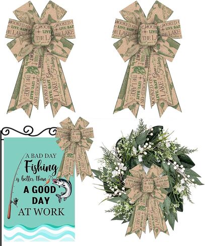 2PCS Golf Bow for Wreath, Sport Golf Balls Bow for Front Door, Burlap Green Golf Balls & Tee Wreath Bow for Sport Team Decoration Party Supplies Indoor Outdoor Wall Ornament Tree Topper in Saudi Arabia