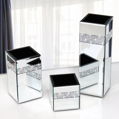 Crushed Diamond Mirrored Vase Pack of 3 Pieces Small Middle Large. Crystal Silver Mirror Glass Stunning Decorative Flower Vase Luxury for Home Decor. Can’t Hold Water. in Saudi Arabia