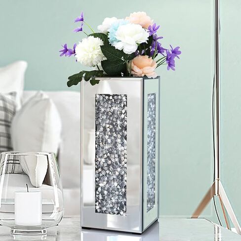 Crushed Diamond Mirrored Vase Pack of 3 Pieces Small Middle Large. Crystal Silver Mirror Glass Stunning Decorative Flower Vase Luxury for Home Decor. Can’t Hold Water. in Saudi Arabia