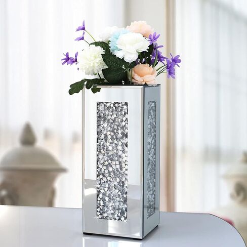 Crushed Diamond Mirrored Vase Pack of 3 Pieces Small Middle Large. Crystal Silver Mirror Glass Stunning Decorative Flower Vase Luxury for Home Decor. Can’t Hold Water. in Saudi Arabia