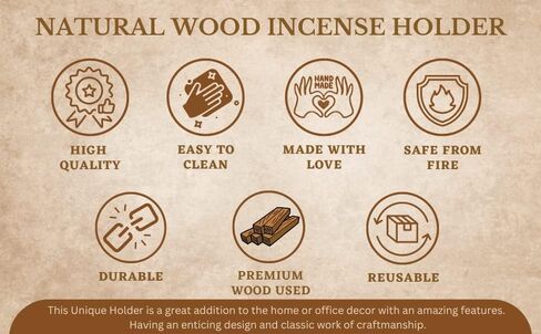 عصا البخور الخشبية وموقد الموقد المخروطي، تابوت مع حجرة تخزين، عضوي صديق للبيئة، حامل عصا التقاط الرماد، نمط ريفي للتأمل، منتجات العطور المنزلية للعلاج العطري (طبيعي) in Kuwait