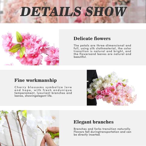 Artificial Cherry Blossom Trees - Fake Flower Background Walls with Simulated Peach Branch and Rattan Design - for Indoor Ceiling Air Conditioning Pipe Ornamental(white) in Saudi Arabia