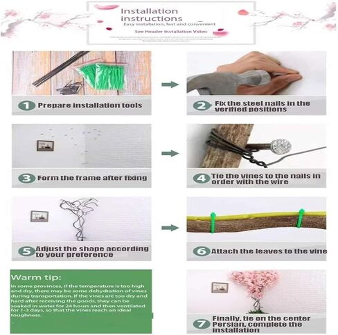 Artificial Cherry Blossom Trees - Fake Flower Background Walls with Simulated Peach Branch and Rattan Design - for Indoor Ceiling Air Conditioning Pipe Ornamental(white) in Saudi Arabia