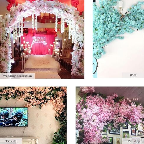 Artificial Cherry Blossom Trees - Fake Flower Background Walls with Simulated Peach Branch and Rattan Design - for Indoor Ceiling Air Conditioning Pipe Ornamental(white) in Saudi Arabia