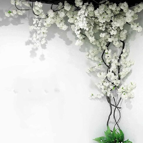 Artificial Cherry Blossom Trees - Fake Flower Background Walls with Simulated Peach Branch and Rattan Design - for Indoor Ceiling Air Conditioning Pipe Ornamental(white) in Saudi Arabia