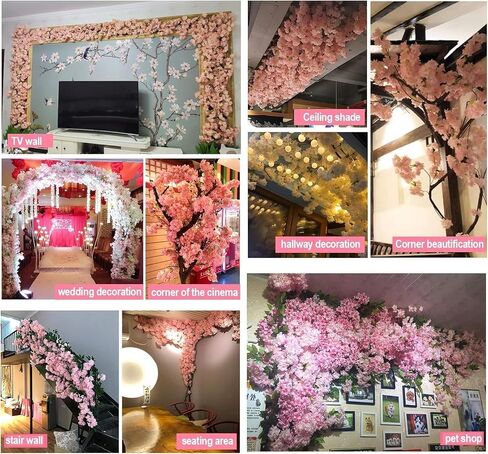 Artificial Cherry Blossom Trees - Fake Flower Background Walls with Simulated Peach Branch and Rattan Design - for Indoor Ceiling Air Conditioning Pipe Ornamental(white) in Saudi Arabia