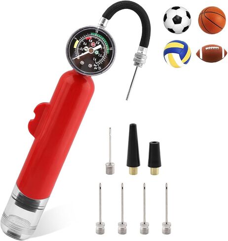 Ball Pump with Pressure Gauge, Dual Action Sports Ball Pump with 6 Needles & 2 Nozzles, Portable Hand Pump Air Inflation for Basketball Soccer Ball Football Volleyball and Others(red) in Saudi Arabia