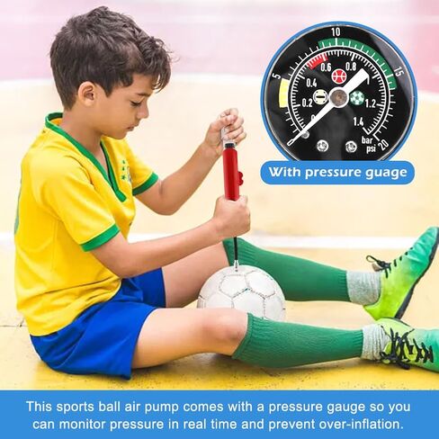 Ball Pump with Pressure Gauge, Dual Action Sports Ball Pump with 6 Needles & 2 Nozzles, Portable Hand Pump Air Inflation for Basketball Soccer Ball Football Volleyball and Others(red) in Saudi Arabia