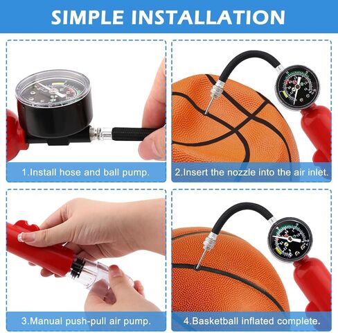 Ball Pump with Pressure Gauge, Dual Action Sports Ball Pump with 6 Needles & 2 Nozzles, Portable Hand Pump Air Inflation for Basketball Soccer Ball Football Volleyball and Others(red) in Saudi Arabia