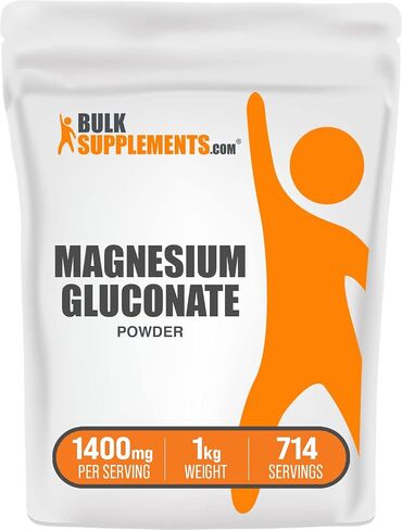 BulkSupplements.com Magnesium Gluconate Powder - Magnesium Gluconate Supplement, Essential & Gluten Free - 1400mg (75mg of Magnesium) per Serving, 500g (1.1 lbs) (Pack of 1) in Saudi Arabia