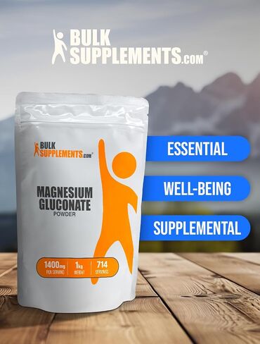BulkSupplements.com Magnesium Gluconate Powder - Magnesium Gluconate Supplement, Essential & Gluten Free - 1400mg (75mg of Magnesium) per Serving, 500g (1.1 lbs) (Pack of 1) in Saudi Arabia